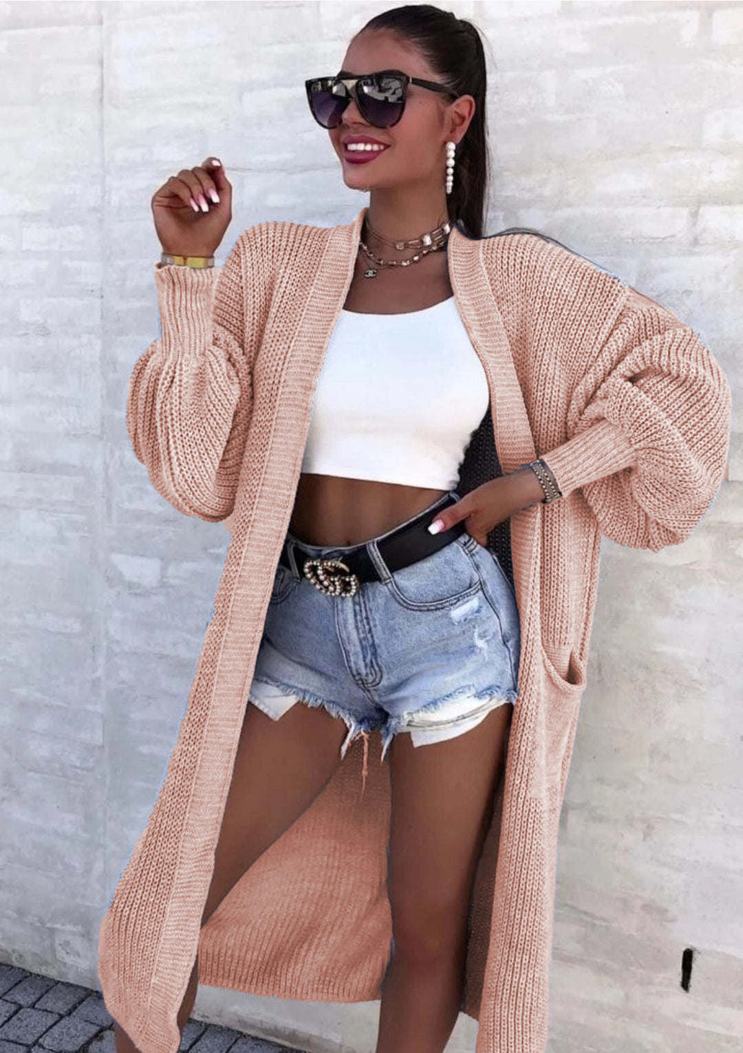 Damen Lange Strickjacke Drune