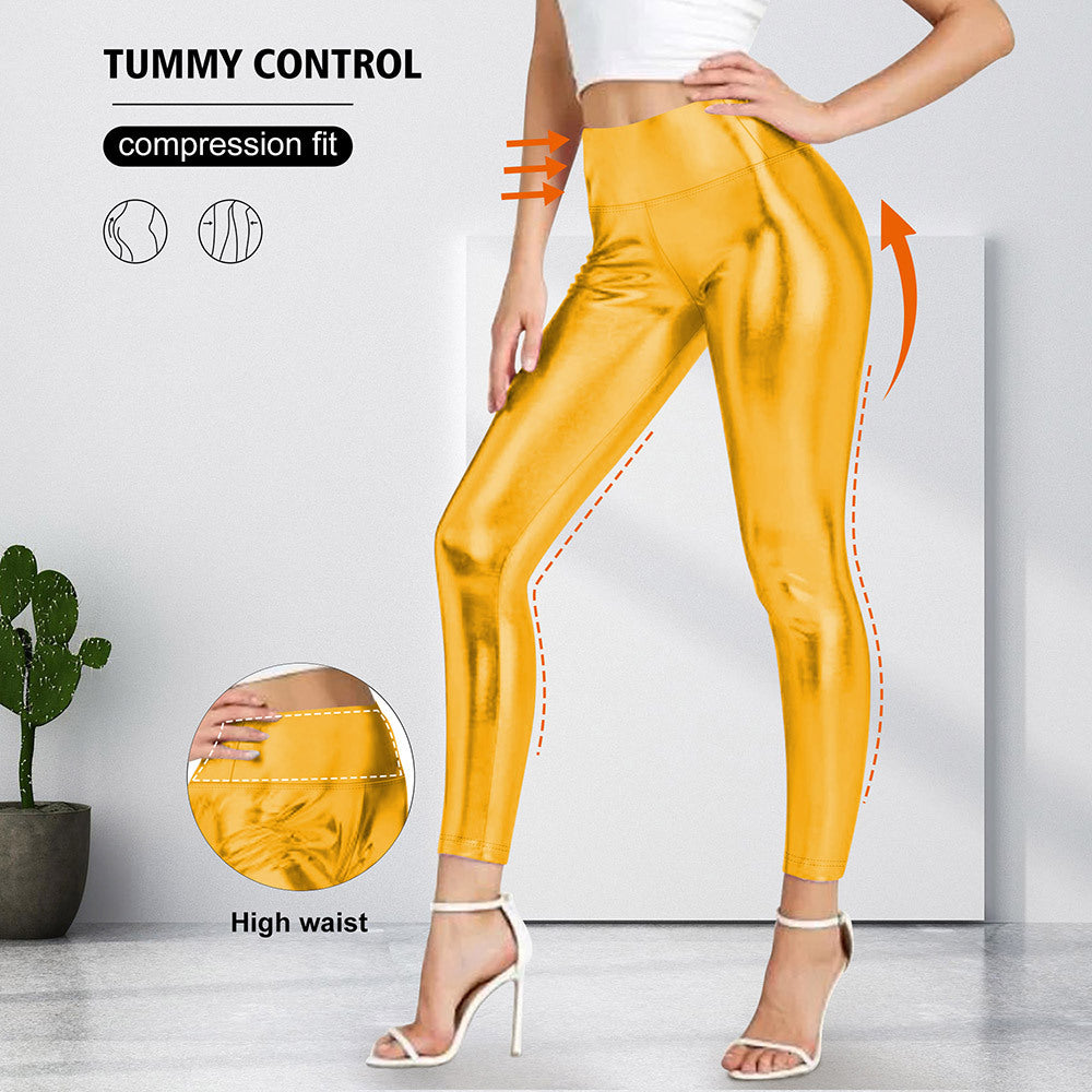 Damen Glänzende Sculpting-Leggings mit hohem Bund und Bauchkontrolle Drune