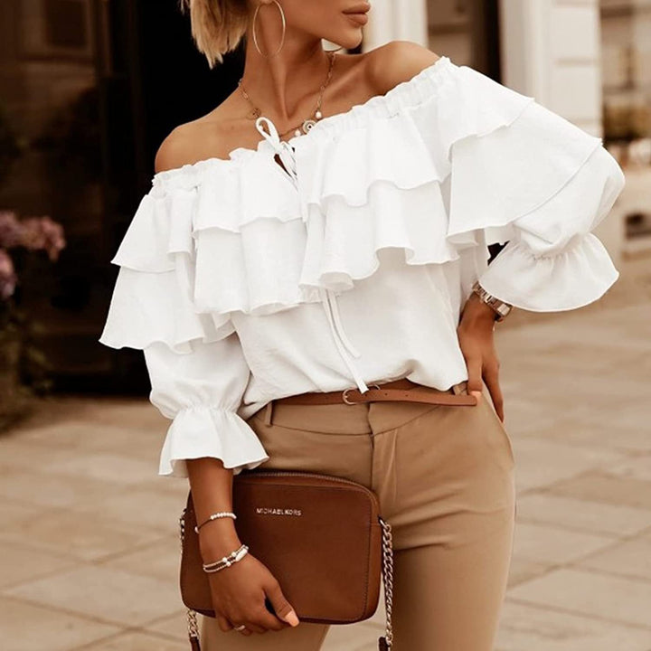 Damen Off-Shoulder Bluse mit Rüschendesign Drune