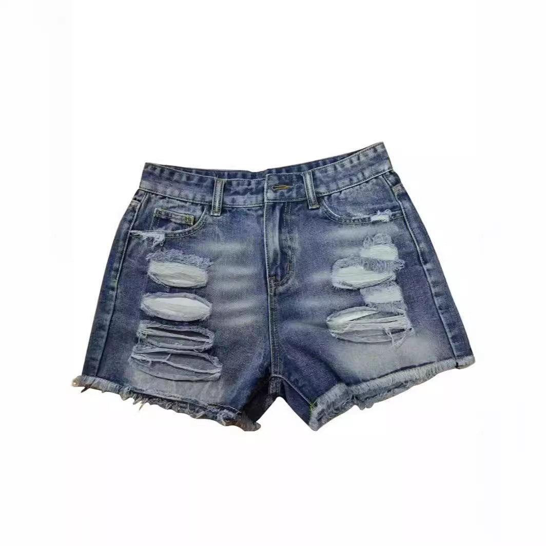 Damen trendige Destroyed Denim-Shorts mit ausgefransten Säumen und modischen Rissdetails Drune