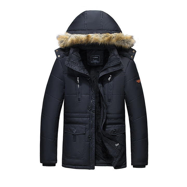 Herren Winterparka mit abnehmbarer Kunstfellkapuze gesteppter Thermofütterung und multifunktionalen Taschen Drune