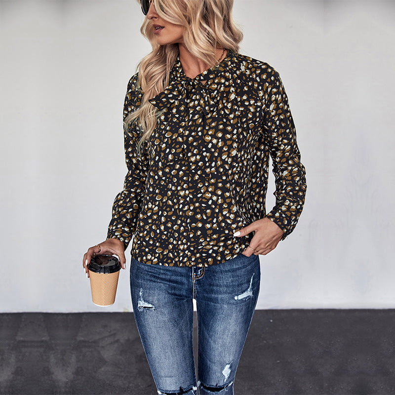 Damen Leichte Viskose-Bluse mit Rundhalsausschnitt, langen Ärmeln und abstraktem Print Drune