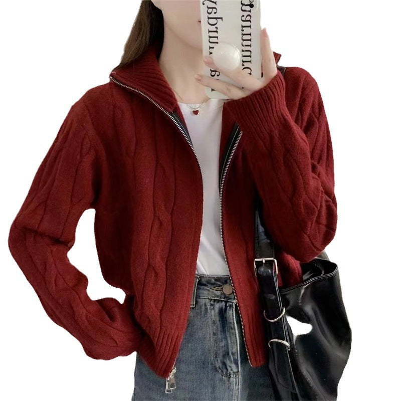 Damen Strickjacke mit Reißverschluss und Kordelzug Drune