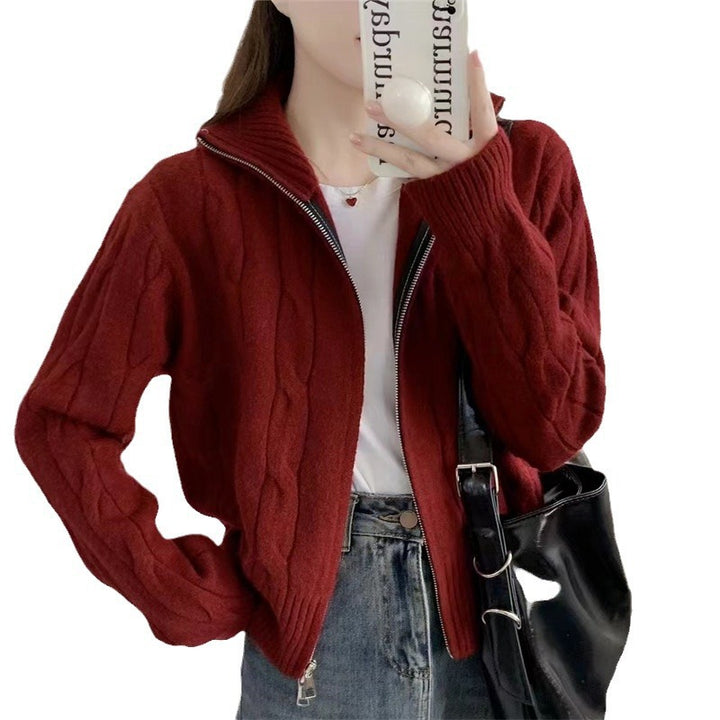Damen Strickjacke mit Reißverschluss und Kordelzug Drune