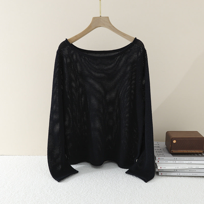 Damen Lockerer Feinstrick-Pullover mit U-Boot-Ausschnitt und Waffelstruktur Drune