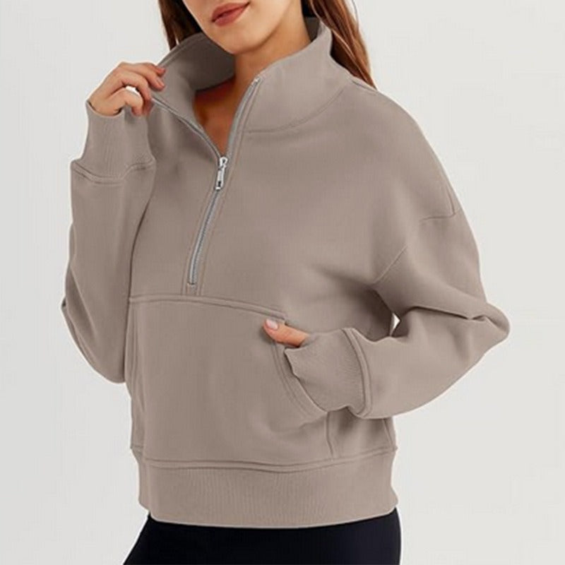 Damen lässiger Pullover mit hohem Kragen und kurzer Reißverschluss Drune