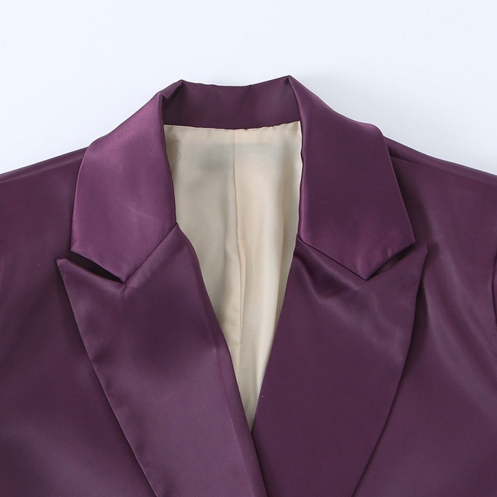 Damen Doppelreihiger Satin-Blazer mit spitzem Revers und Pattentaschen Drune