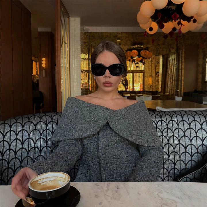 Damen Elegantes Bouclé-Set mit schulterfreiem Jackett und tailliertem Bleistiftrock Drune