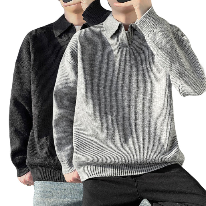 Herren Modischer Grobstrickpullover mit Kragen Drune