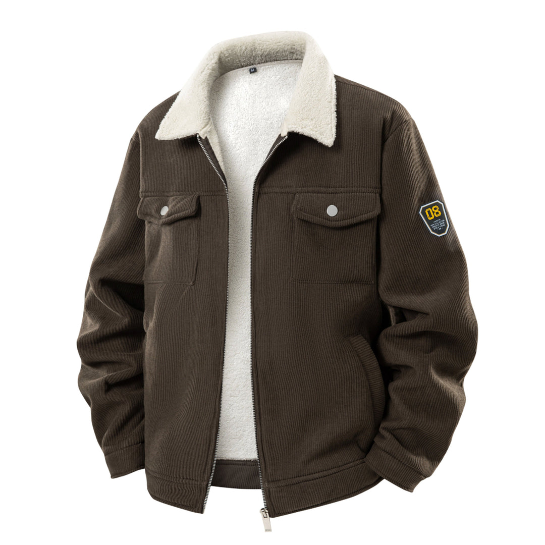Herren  Corduroy Sherpa-Mantel mit durchgehendem Reißverschluss, Klappbrusttaschen und Badge-Ärmeln Drune