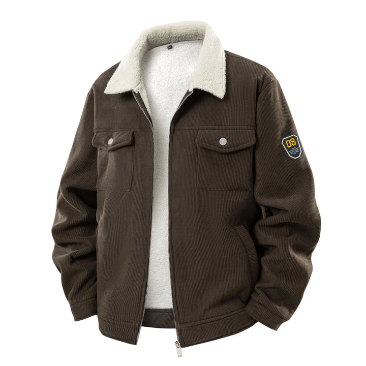 Herren  Corduroy Sherpa-Mantel mit durchgehendem Reißverschluss, Klappbrusttaschen und Badge-Ärmeln Drune