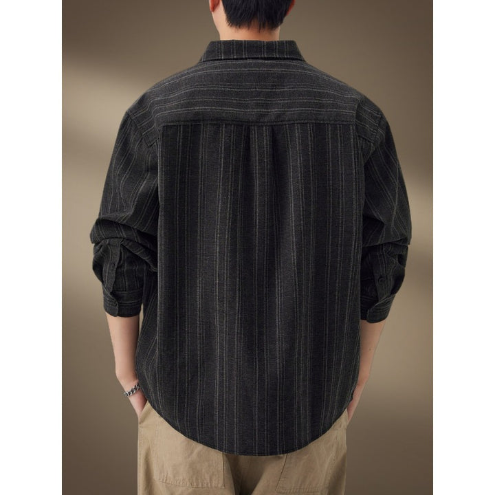 Herren Gestreiftes Hemdjacke mit Brusttaschen Drune