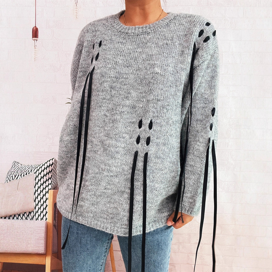 Damen stylischer Pullover mit einzigartigem Schnür-Design Drune
