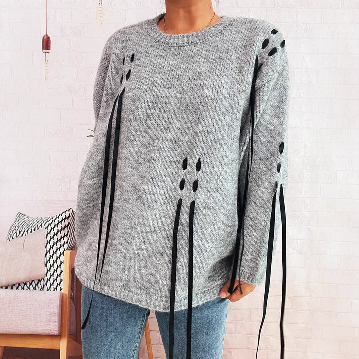 Damen stylischer Pullover mit einzigartigem Schnür-Design Drune
