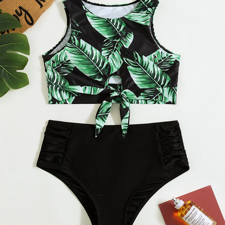 Damen Hochgeschnittener Bikini mit knotenförmigem Oberteil Drune