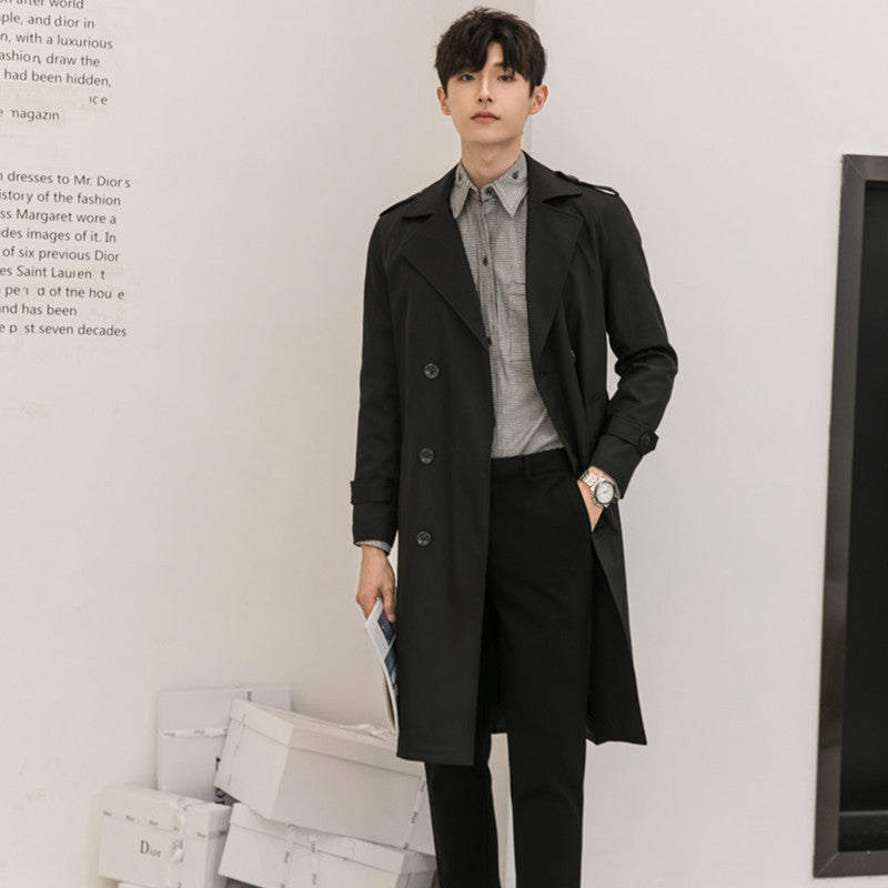 Herren Moderner leichter Trenchcoat mit Doppelreihe Taillengürtel und Schulterpatten Drune