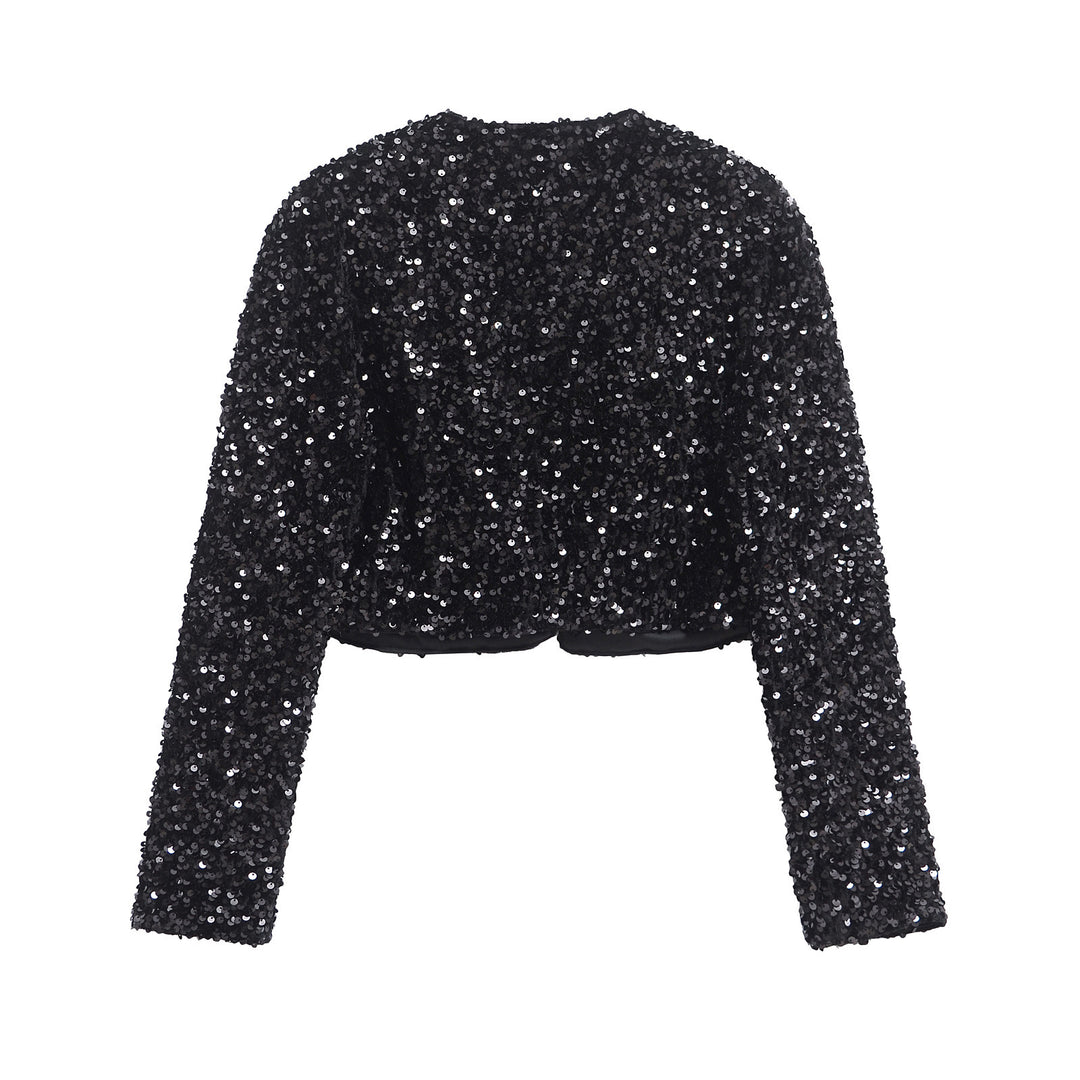 Damen nan Pailletten-Bolerojacke mit doppelschleifen-Verschluss, gefütterter Innenlage und tailliertem Cropped-Schnitt Drune