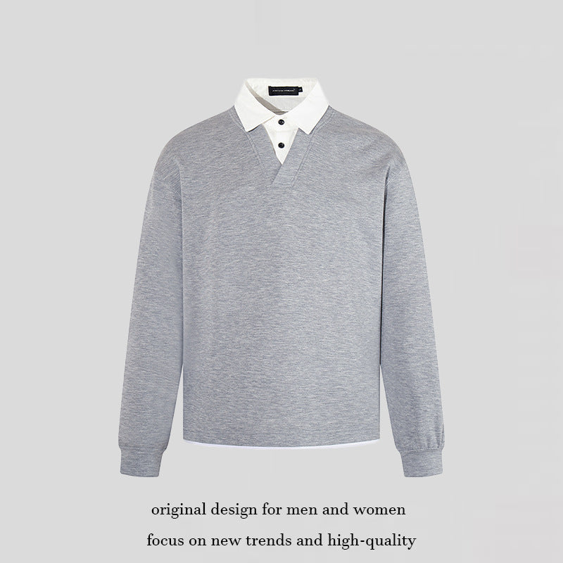 Herren Legeres Sweatshirt mit angenähtem Hemdkragen, V‑Detail und Rippbündchen Drune
