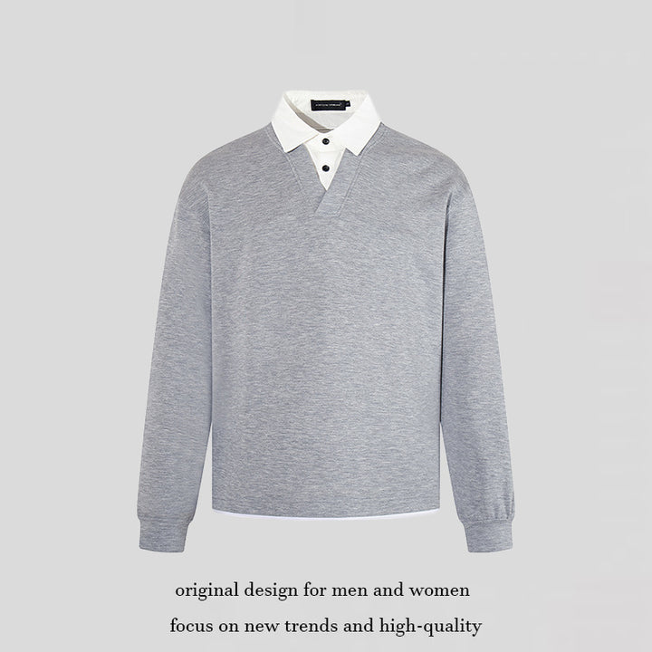 Herren Legeres Sweatshirt mit angenähtem Hemdkragen, V‑Detail und Rippbündchen Drune