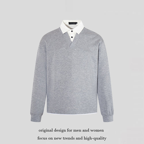 Herren Legeres Sweatshirt mit angenähtem Hemdkragen, V‑Detail und Rippbündchen Drune
