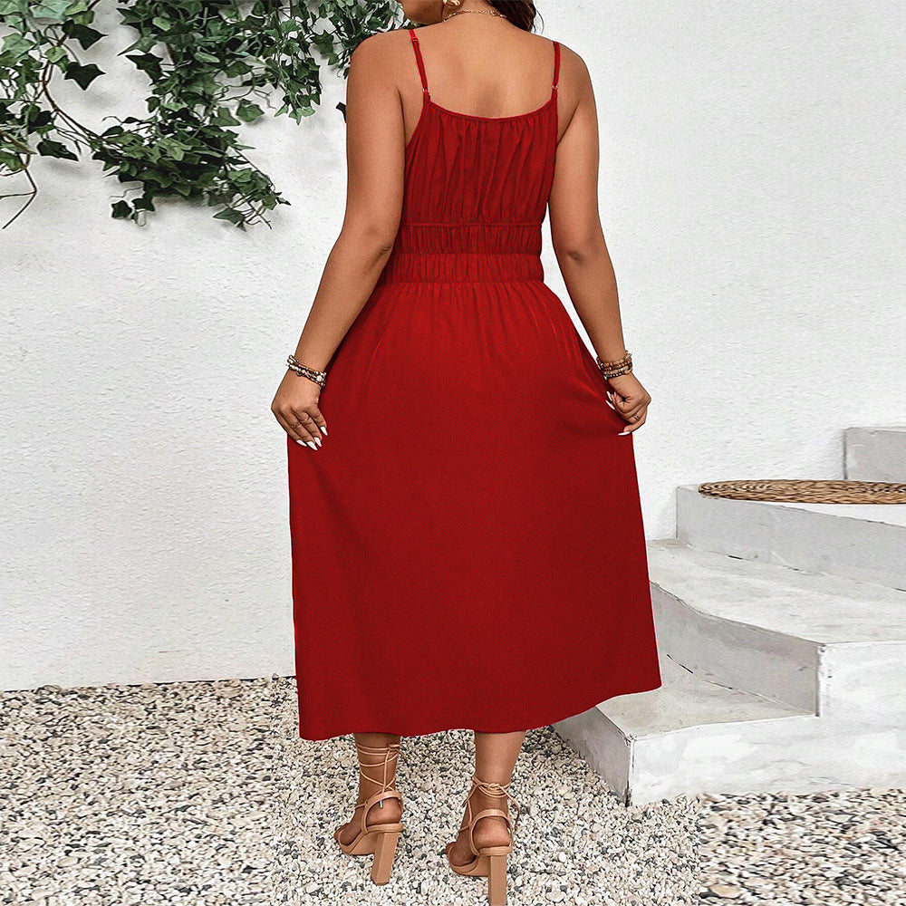 Damen Maxikleid mit verstellbaren Trägern und elastischem Bund Drune