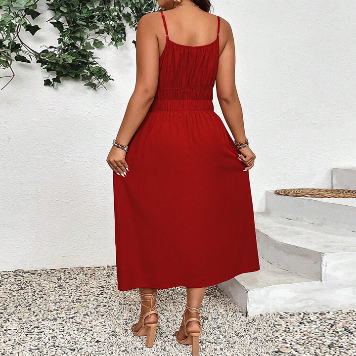 Damen Maxikleid mit verstellbaren Trägern und elastischem Bund Drune
