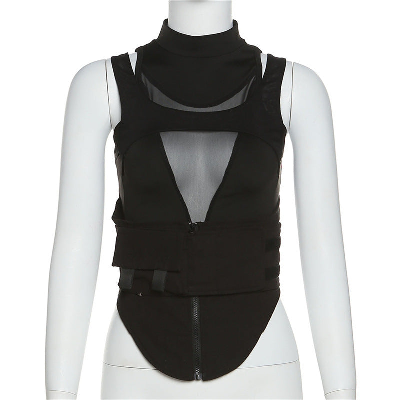 Damen Sportliches Kompressionsoberteil mit transparentem Netzdesign Drune