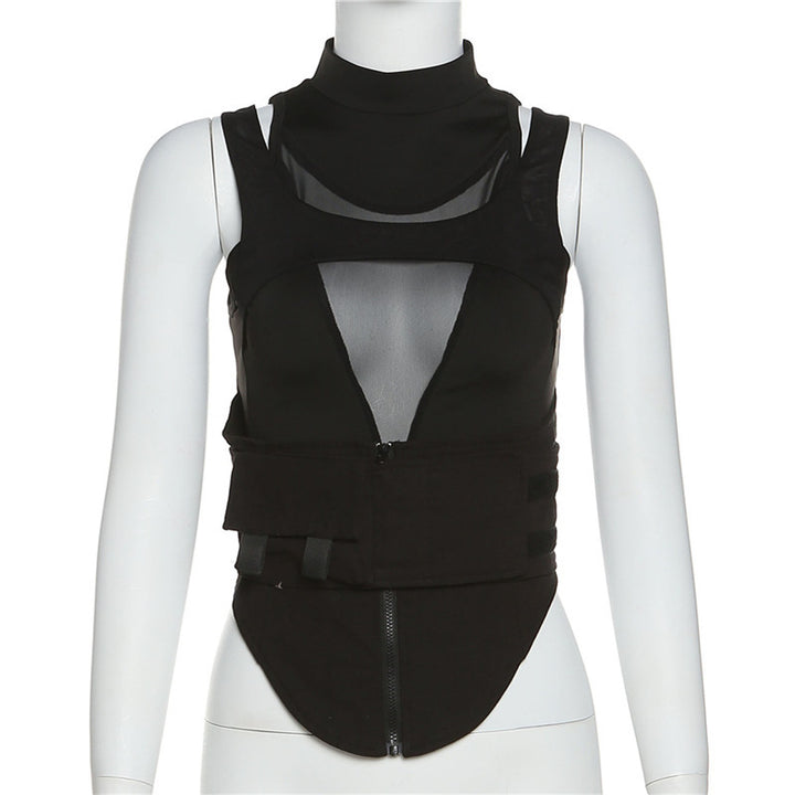 Damen Sportliches Kompressionsoberteil mit transparentem Netzdesign Drune