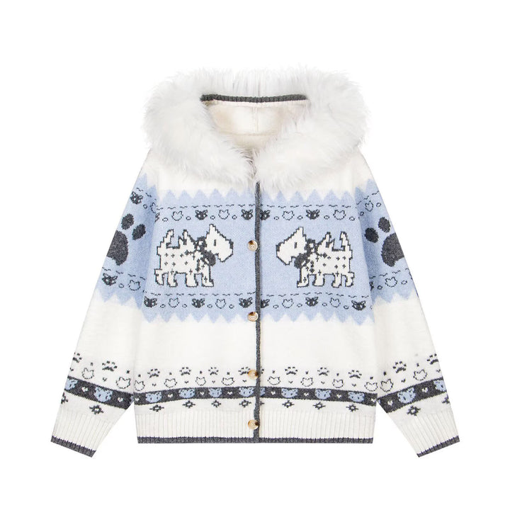 Damen Gemütliche Strickjacke mit Tiermuster und Pelzkragen Drune