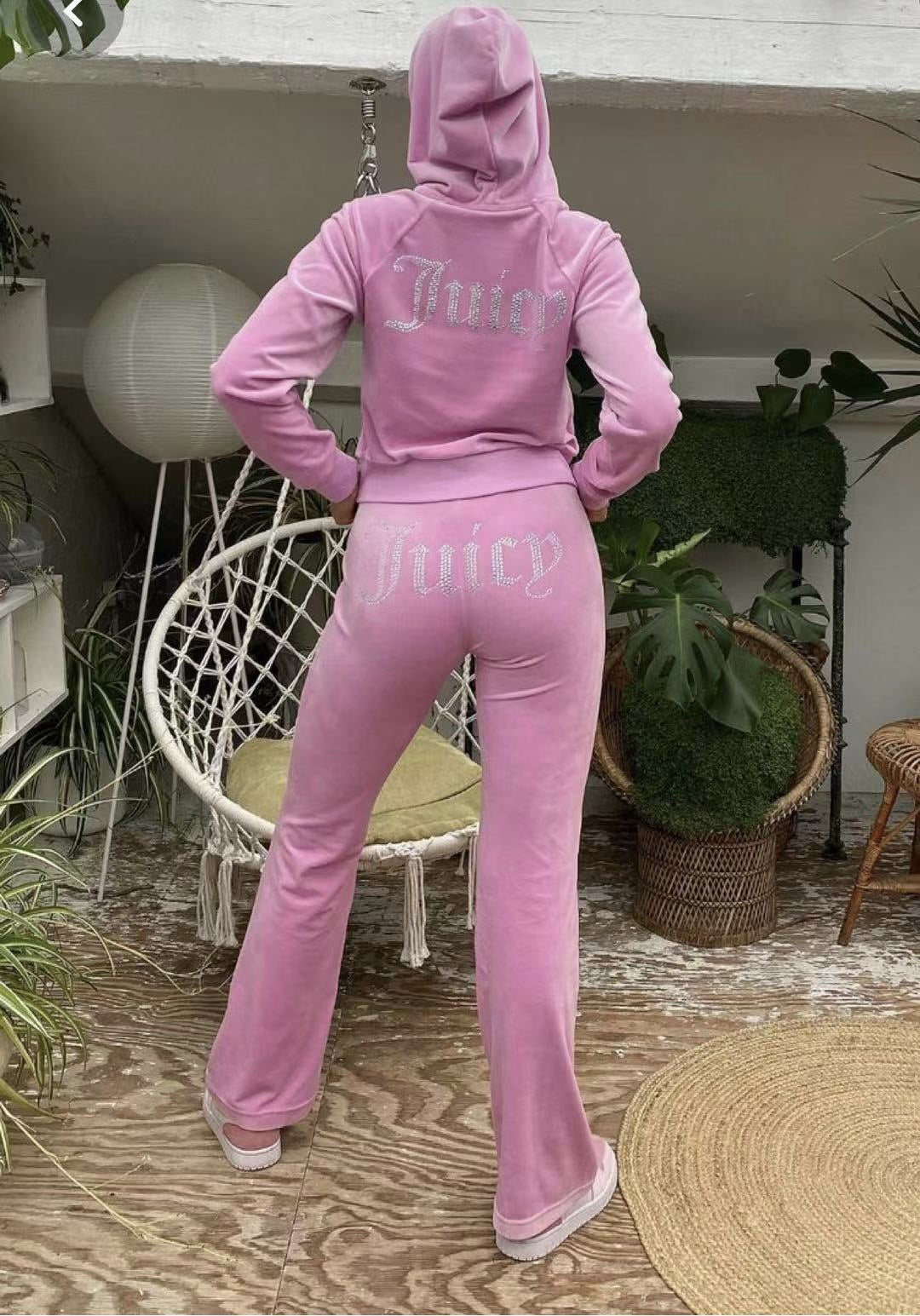 Damen luxuriöser Velours-Jogginganzug mit Glitzerakzenten und elastischem Bund Drune
