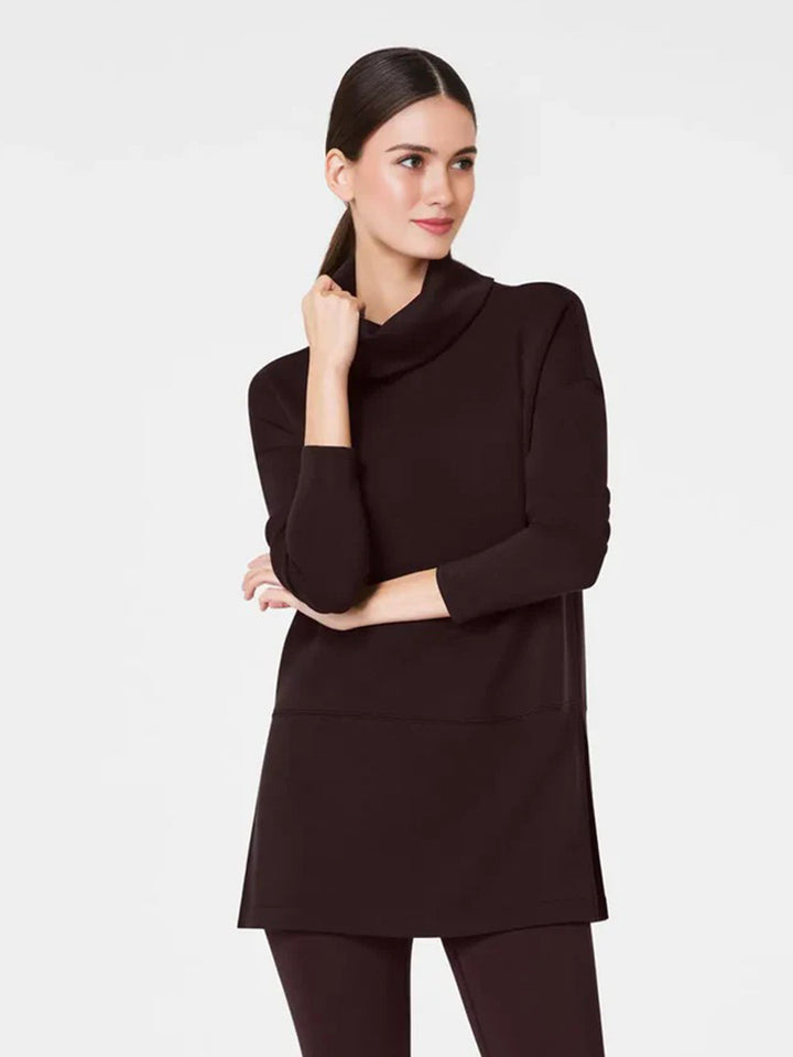 Damen Cozy Funnel Neck Tunika Pullover mit Übergrößen-Schnitt und seitlichen Schlitzen Drune