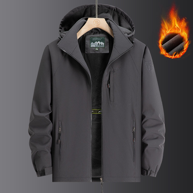 Herren Wetterfeste Softshelljacke mit durchgehendem Fleece-Innenfutter, verstellbarer Kapuze und winddichter Membran Drune