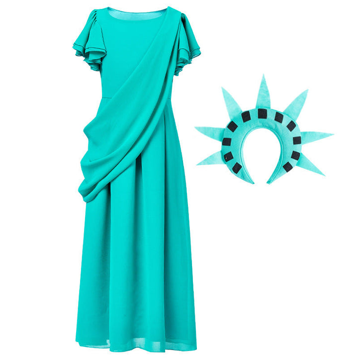 Mädchen Kostüm als Freiheitsstatue mit elegantem Kleid und Accessoires Drune