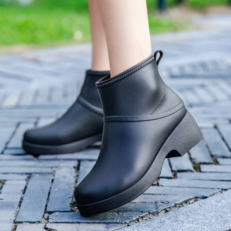 Damen Gummi-AnklDruneoots wasserdicht mit Plateau-Profilsohle und Zuglasche Drune
