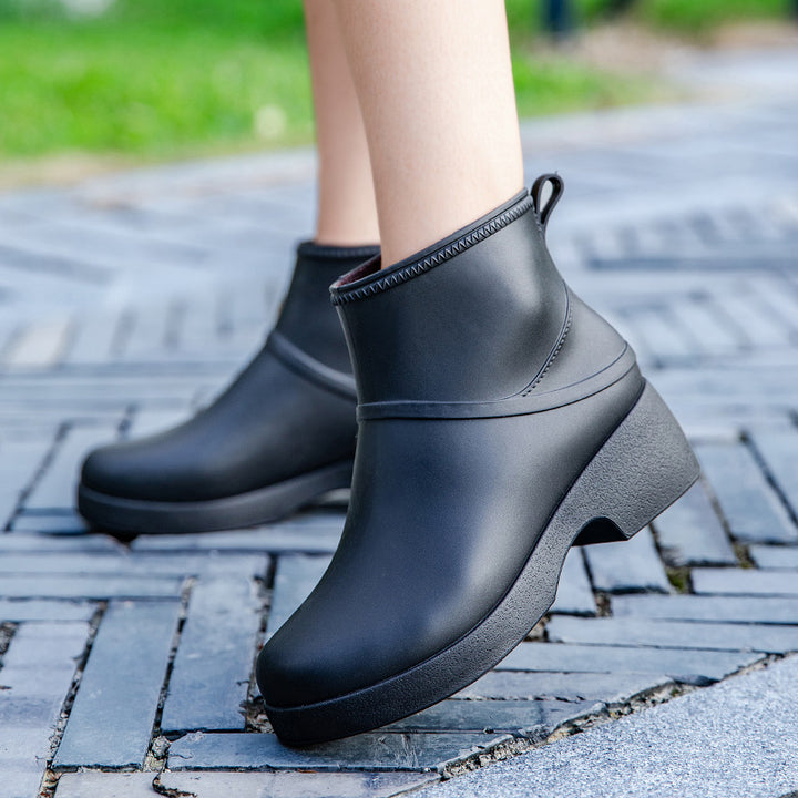 Damen Gummi-AnklDruneoots wasserdicht mit Plateau-Profilsohle und Zuglasche Drune