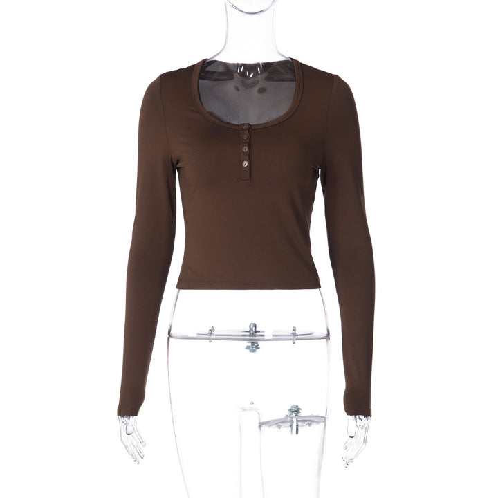 Damen figurbetontes Langarmshirt mit Knopfleiste Drune