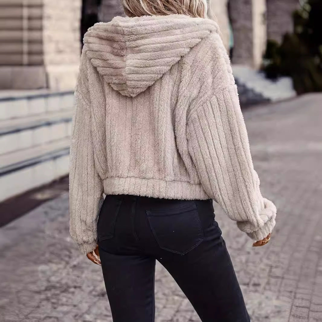 Damen Fleecejacke mit Kapuze und weichem Innenfutter Drune