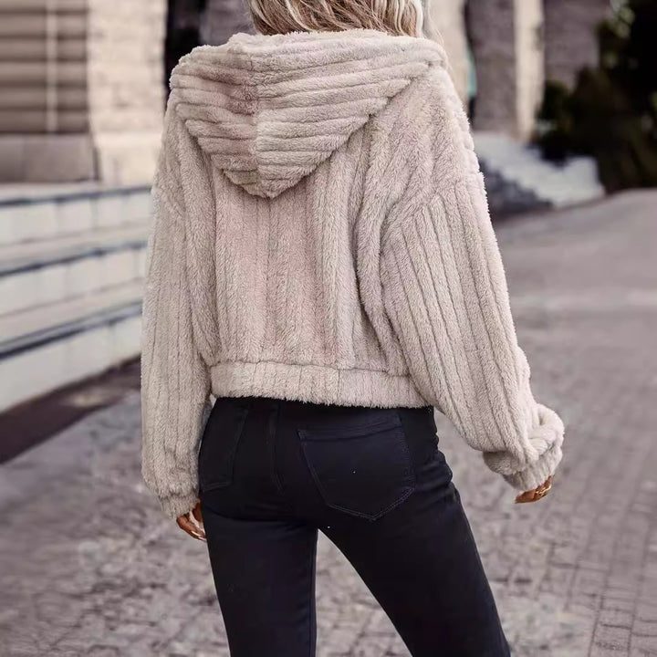 Damen Fleecejacke mit Kapuze und weichem Innenfutter Drune