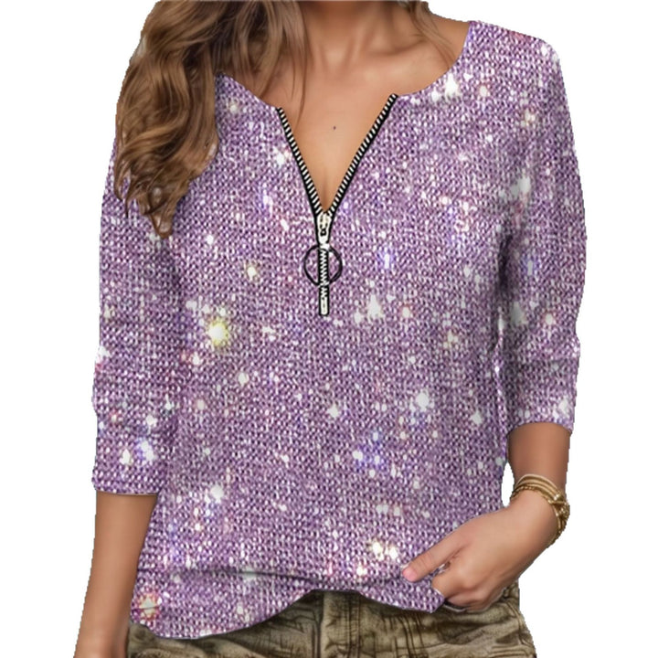Damen Glitzernde Zip-Bluse mit 3/4-Ärmeln Drune