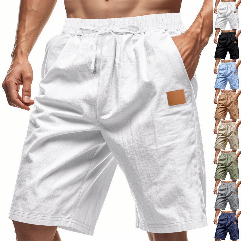 Herren nan leichte Freizeit-Bermudashorts mit Elastikbund, Kordelzug und dezenter Lederapplikation Drune