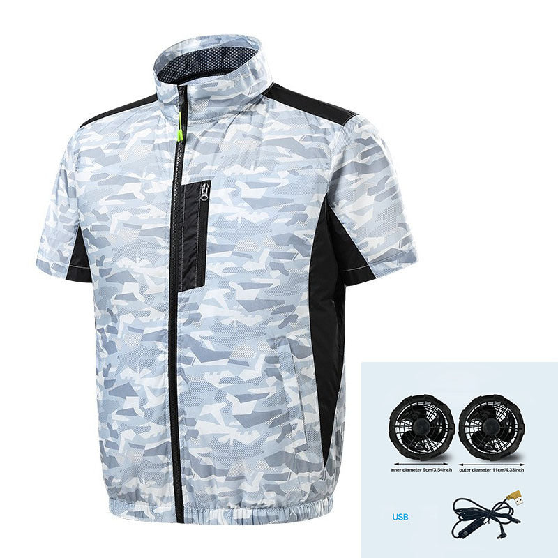 Herren nan Kurzarm-Lüftungsjacke mit integrierten USB-Ventilatoren und atmungsaktivem Meshfutter Drune
