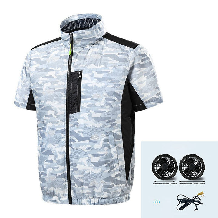 Herren nan Kurzarm-Lüftungsjacke mit integrierten USB-Ventilatoren und atmungsaktivem Meshfutter Drune