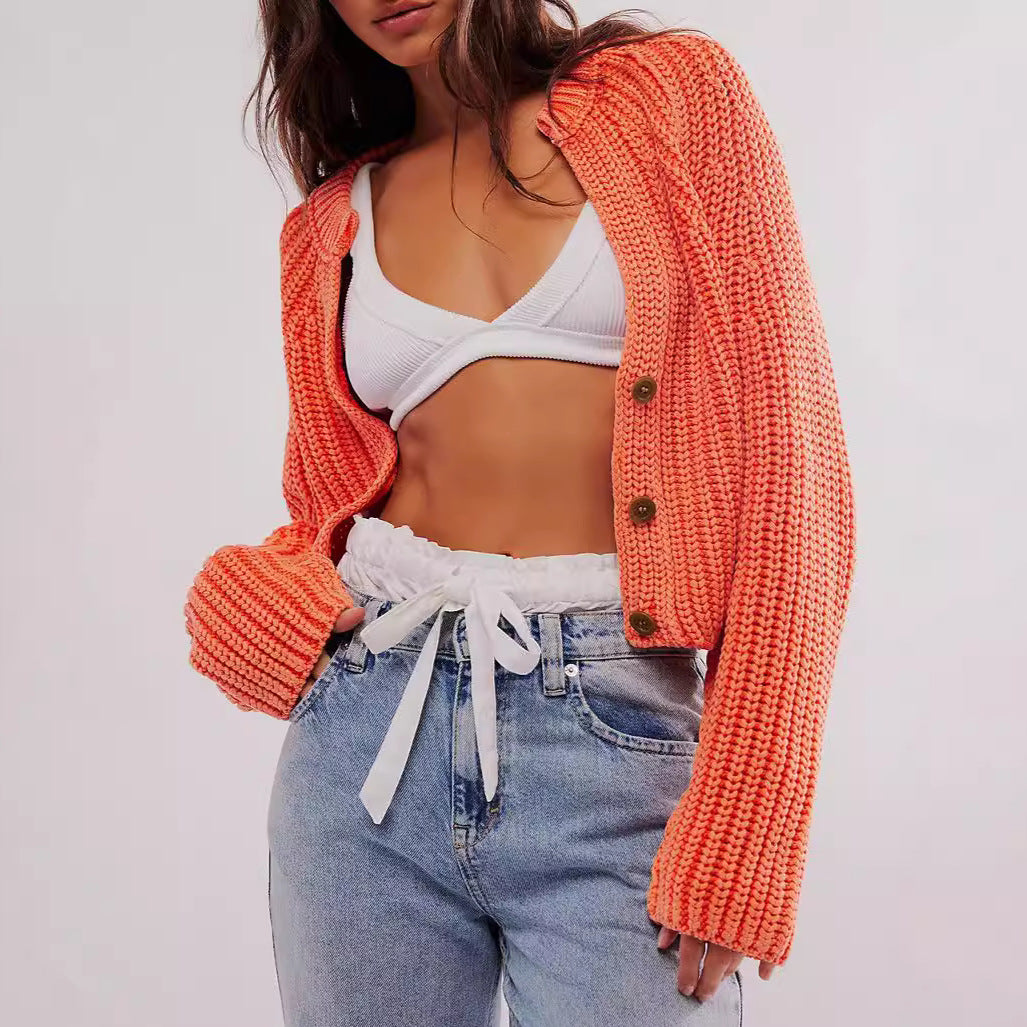 Damen luftiger Strickcardigan mit großen Knöpfen und modernem Schnitt Drune