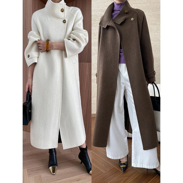 Damen eleganter Mantel mit hohem Kragen und Bindegürtel Drune