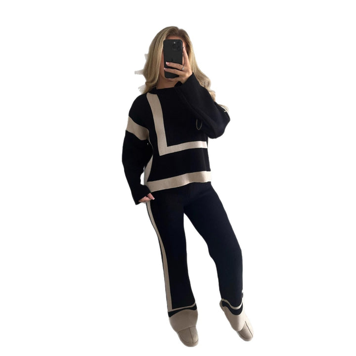 Damen gemusterter Strickanzug mit weitem Schnitt und modischem Futter Drune