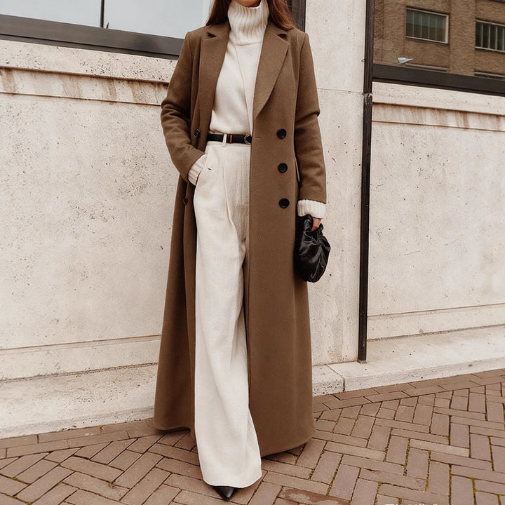 Damen Elegante Trenchcoat-Jacke mit langem Schnitt und Gürtel Drune