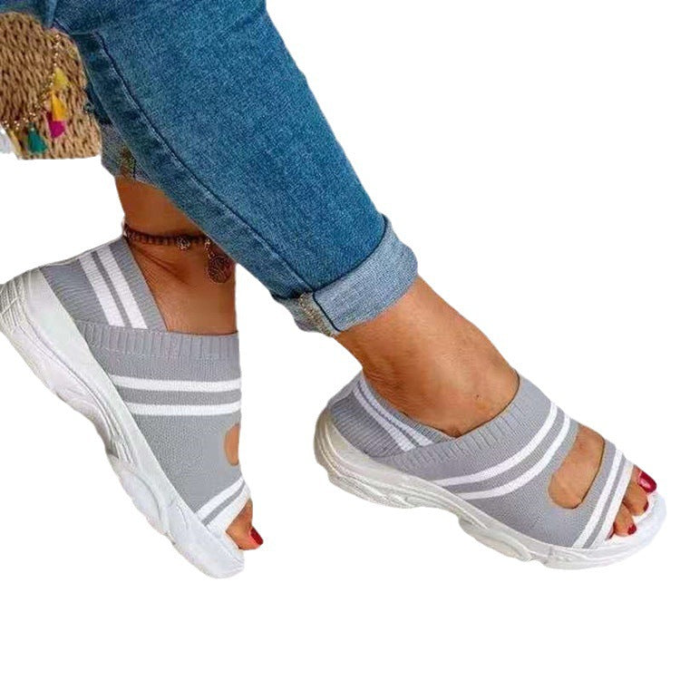 Damen Strick-Slipper mit offener Zehenpartie, atmungsaktivem Stretch-Obermaterial und leichter Komfortsohle Drune