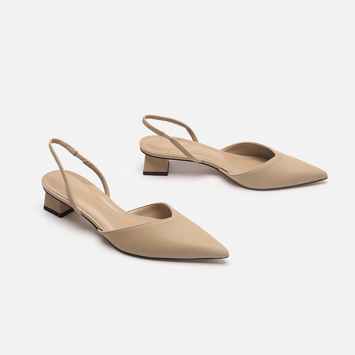 Damen Elegante spitz zulaufende Slingback-Pumps mit elastischem Fersenriemen und niedrigem Blockabsatz Drune