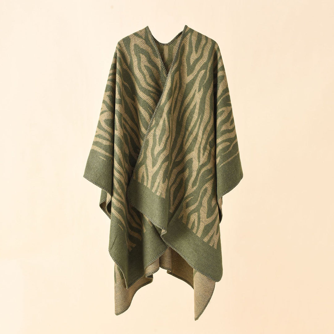Damen Zebra‑Jacquard Poncho‑Cape im Oversize‑Kimono‑Fall aus weichem Feinstrick Drune