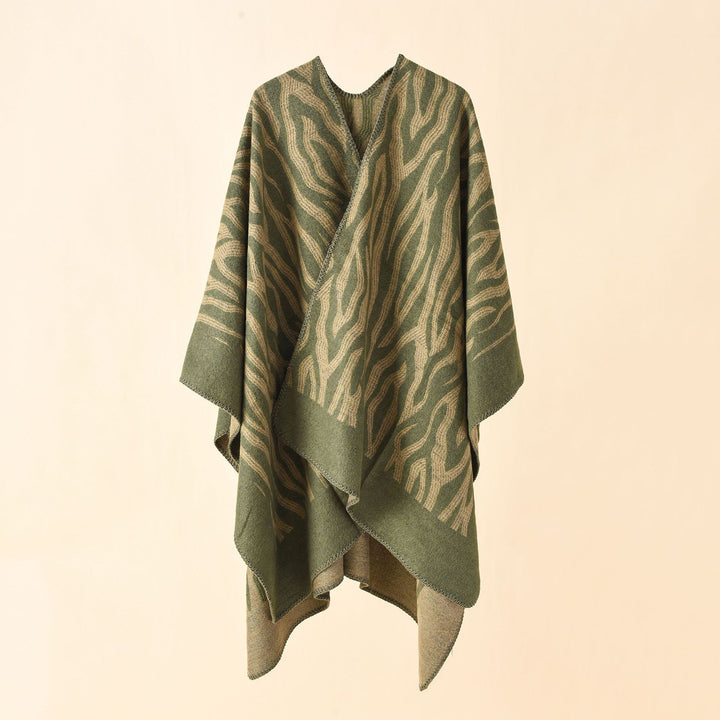 Damen Zebra‑Jacquard Poncho‑Cape im Oversize‑Kimono‑Fall aus weichem Feinstrick Drune